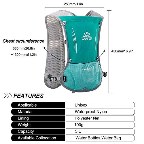HINATAA ▫️ Mochilas de hidratação, colete de hidratação multifunções de 5 L, coletes de hidratação superleves e respiráveis, mochila de hidratação ajustável, para caminhadas 5
