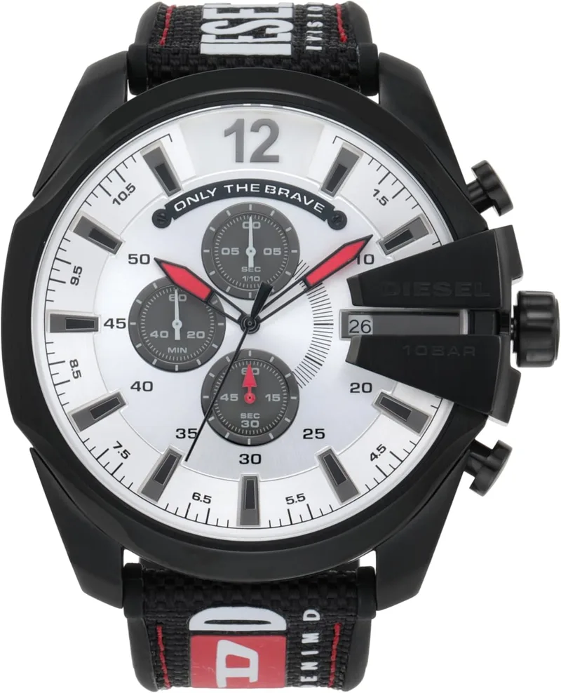 Diesel ▫️ Relógio Mega Chief para homem, mecanismo cronógrafo com bracelete em silicone ou sintético