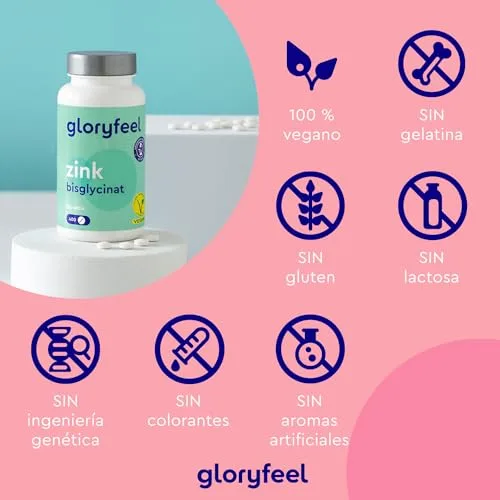 Gloryfeel ▫️ Zinco 25 mg - 400 comprimidos (+1 ano) - Bisglicinato de zinco puro (quelato de zinco) - Zinco elementar de elevada biodisponibilidade - Testado em laboratório na Alemanha 3