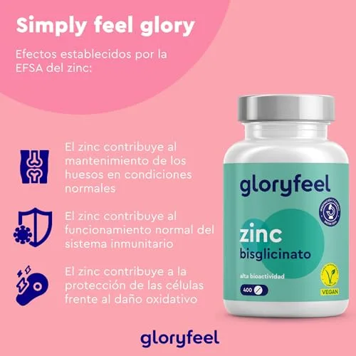 Gloryfeel ▫️ Zinco 25 mg - 400 comprimidos (+1 ano) - Bisglicinato de zinco puro (quelato de zinco) - Zinco elementar de elevada biodisponibilidade - Testado em laboratório na Alemanha 4