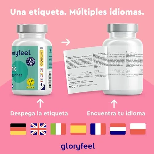 Gloryfeel ▫️ Zinco 25 mg - 400 comprimidos (+1 ano) - Bisglicinato de zinco puro (quelato de zinco) - Zinco elementar de elevada biodisponibilidade - Testado em laboratório na Alemanha 6