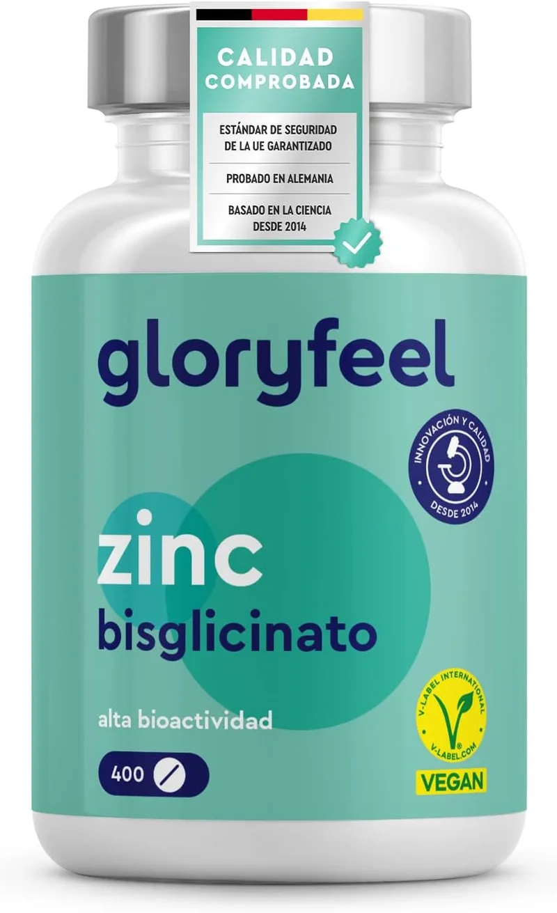 Gloryfeel ▫️ Zinco 25 mg - 400 comprimidos (+1 ano) - Bisglicinato de zinco puro (quelato de zinco) - Zinco elementar de elevada biodisponibilidade - Testado em laboratório na Alemanha