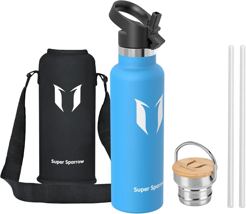 Super Sparrow ▫️ Garrafa de Água em Aço Inoxidável - Garrafa de Água para Crianças - 500 ml/750 ml/1 L - Garrafa Térmica com Boca Padrão - Sem BPA, para Crianças e Adultos, Desporto, Escritório, Ioga, Ciclismo