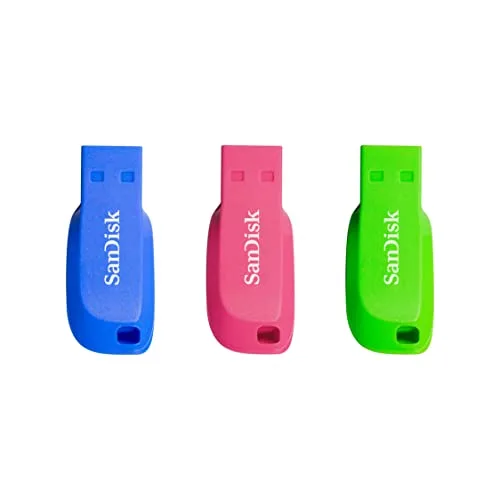 SanDisk ▫️ Pen USB Cruzer Blade de 32 GB, azul/rosa/verde, 3 unidades (embalagem de 1) 4