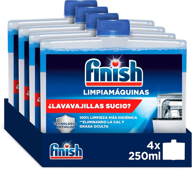 Finish ▫️ Produto de limpeza para máquinas de lavar louça, limpa a máquina de lavar louça, combatendo o mau cheiro, o calcário e a gordura da máquina de lavar louça 4 x 250 ml