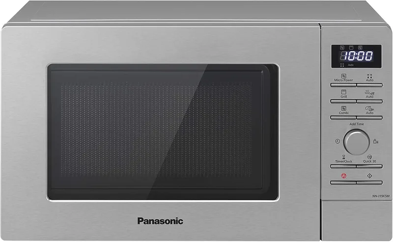 Panasonic ▫️ NN-J19KSMEPG Forno micro-ondas e grelhador com prato giratório, 20 litros, aço inoxidável, 800 W, grelhador de 1000 W, 9 programas automáticos, prateado