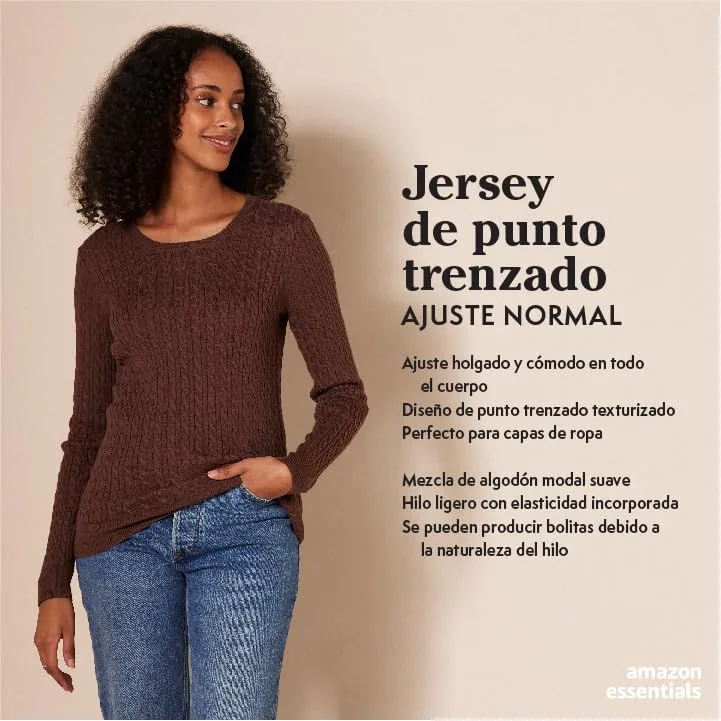 Amazon Essentials ▫️ Camisola Leve de Manga Comprida em Malha Trançada para Mulher 2