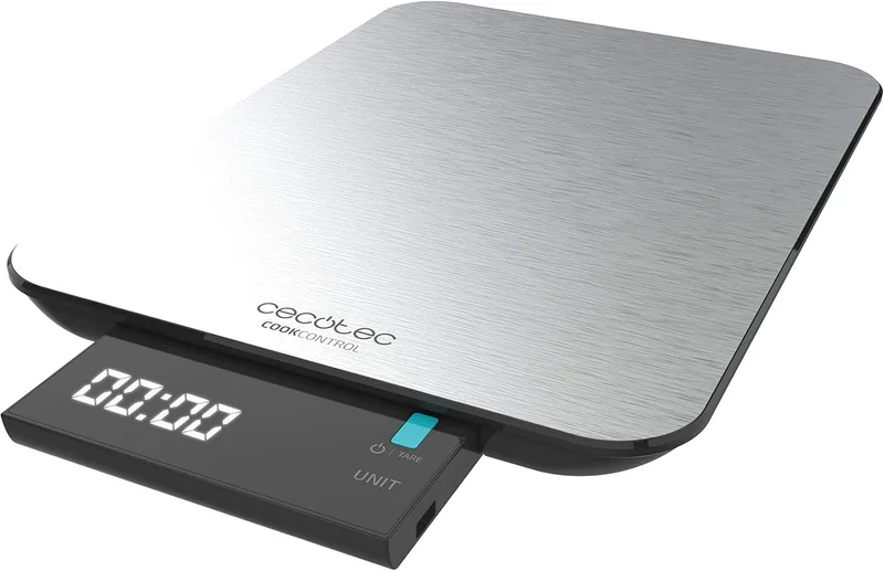 Cecotec ▫️ Balança de cozinha digital Cook Control 9000 à prova de água, alta precisão, aço inoxidável, resistente à água, ecrã LCD extragrande com retroiluminação e amovível, capacidade máxima de 10 kg