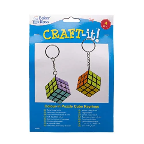 Baker Ross ▫️ Porta-chaves com quebra-cabeças cúbicos para colorir (Conjunto de 4) – Atividades manuais para crianças, para decorar e pendurar em porta-chaves e sacos 4