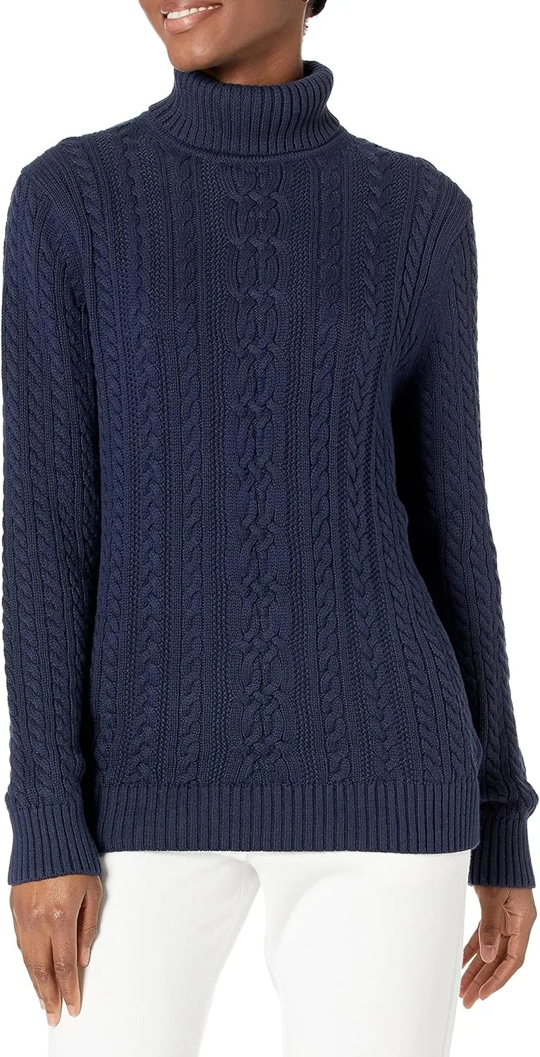 Amazon Essentials ▫️ Camisola de gola virada e ponto trançado tipo pescador para mulher (disponível em tamanhos grandes)