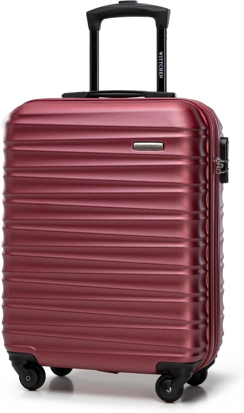 WITTCHEN ▫️ Mala de mão Bagagem de cabina Bagagem de cabina pequena Trolley em ABS Casco rígido 4 rodas giratórias Fecho de combinação Pega telescópica Groove Line castanho castanho Ryanair/Vueling/Iberia