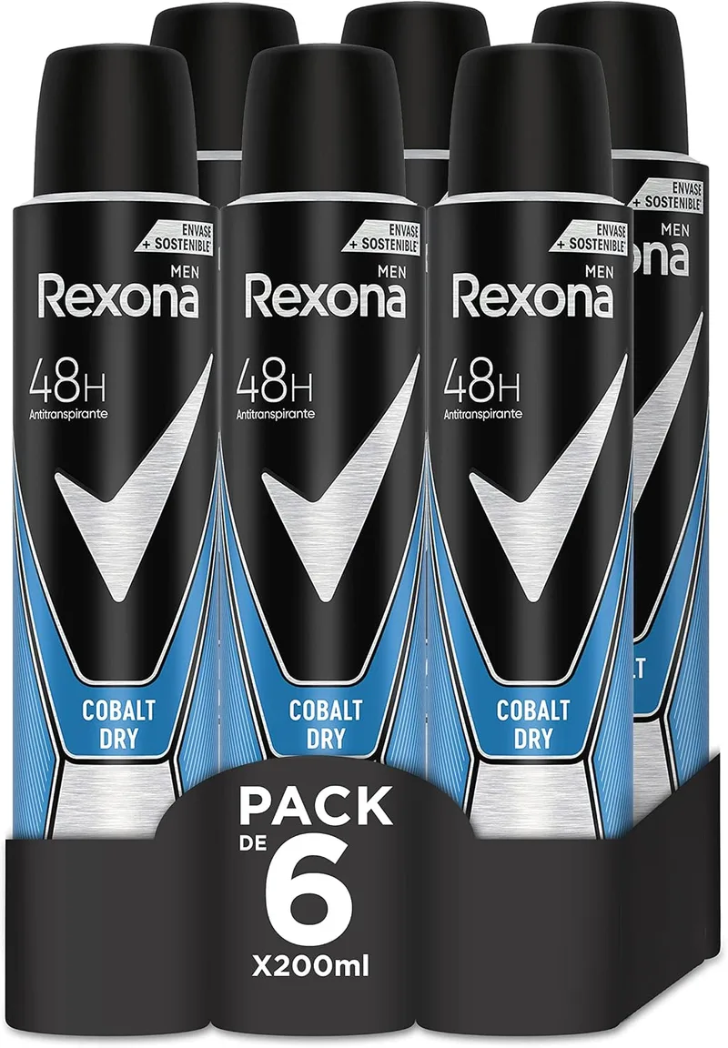 Rexona ▫️ Desodorizante em Aerossol Antitranspirante para homem Cobalt Dry 200 ml - Embalagem de 6 unidades.