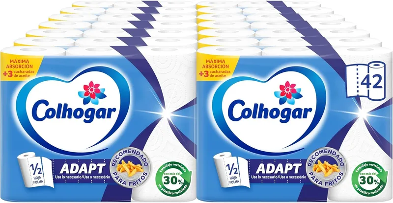 Colhogar ▫️ Adapt 14x3 - Papel de cozinha com meia folha pré-cortada - 42 rolos
