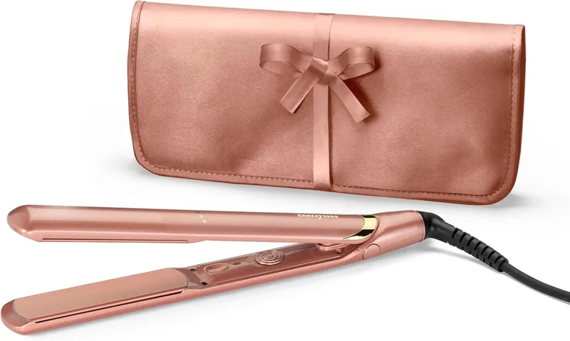 BaByliss ▫️ Alisador de cabelo Rose Gold - Placas de cerâmica, Penteado suave, Multivoltagem, Alisador de viagem, Aquecimento ultrarrápido em 15 s, 3 níveis de calor até 235 °C, Alisamento fácil, 2598PE