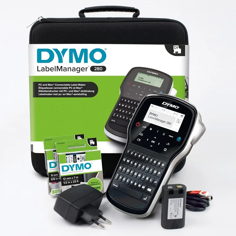 DYMO ▫️ Kit de etiquetadora LabelManager 280 | Impressora de etiquetas portátil e recarregável | Teclado QWERTY | com 2 rolos de etiquetas D1 e mala de transporte