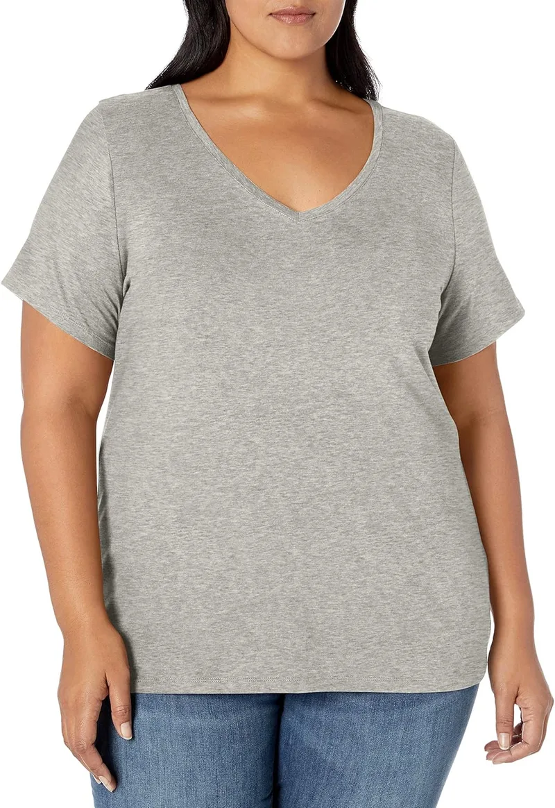 Amazon Essentials ▫️ T-Shirt de manga curta com decote em V para mulheres Plus Size