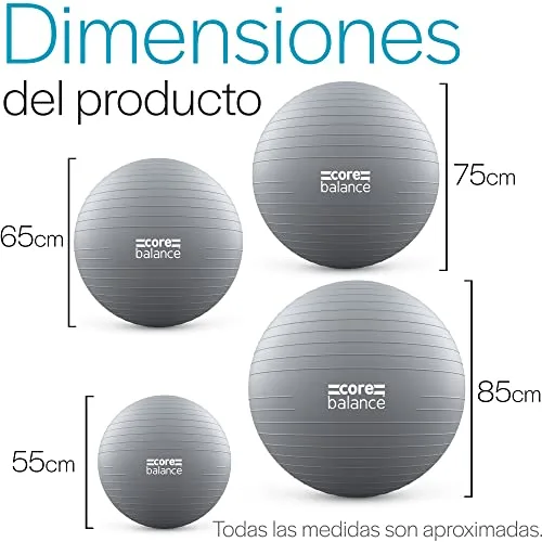 Core Balance ▫️ Equilíbrio do tronco, Bola de Pilates, Fitness, Ioga, Gravidez, Fitball para exercícios de ginástica – Muito resistente – Tamanhos 55 cm, 65 cm, 75 cm, 85 cm – Inclui bomba de ar 6