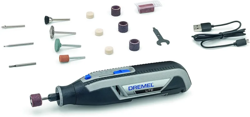 Dremel ▫️ Lite 7760 - Multiferramenta sem fios, bateria de lítio de 3,6 V, Kit com 15 acessórios, carregador USB, velocidade de 8 000 a 25 000 RPM para esculpir, gravar, esmerilar, limpar, polir, afiar e lixar