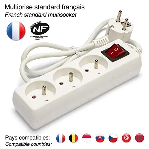 Velamp ▫️ MULTIP-FR-I-3 - Extensão com 3 tomadas de 10/16 A + interruptor, 3 G1 mm² 3
