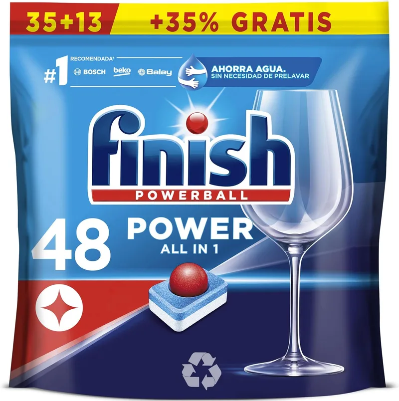Finish ▫️ Powerball Power Tudo em 1 Comprimidos Tudo em 1 para a máquina de lavar loiça - 48 comprimidos