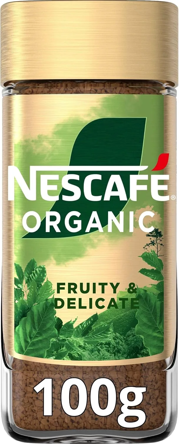 Nescafe ▫️ NESCAFÉ GOLD ORGANIC: aroma e sabor, café solúvel 100% arábica, certificado pela Fairtrade, frasco de vidro, 100 g