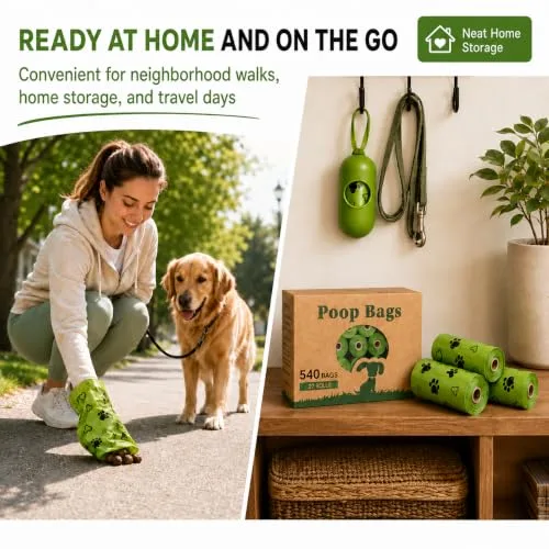Yingdelai ▫️ Sacos para excrementos de cão, 540 sacos biodegradáveis para resíduos de cães com 1 dispensador, ecológicos, à prova de fugas, para cães | perfumados 4