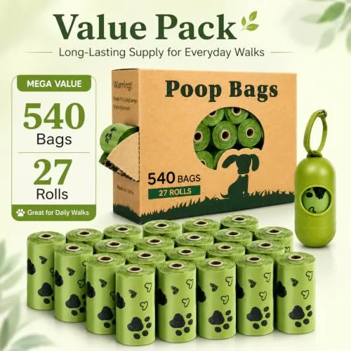 Yingdelai ▫️ Sacos para excrementos de cão, 540 sacos biodegradáveis para resíduos de cães com 1 dispensador, ecológicos, à prova de fugas, para cães | perfumados 7