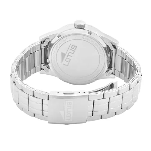 LOTUS ▫️ Relógio para homem, analógico, em aço inoxidável 316L prateado - Mecanismo de quartzo - Calendário - Vidro mineral de alta resistência - Resistente à água até 10 ATM - Clássico 18670 5