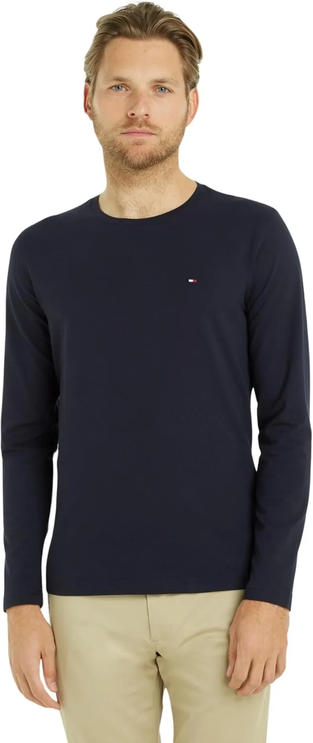 Tommy Hilfiger ▫️ Camiseta de manga comprida para homem, elástica, corte justo, em algodão