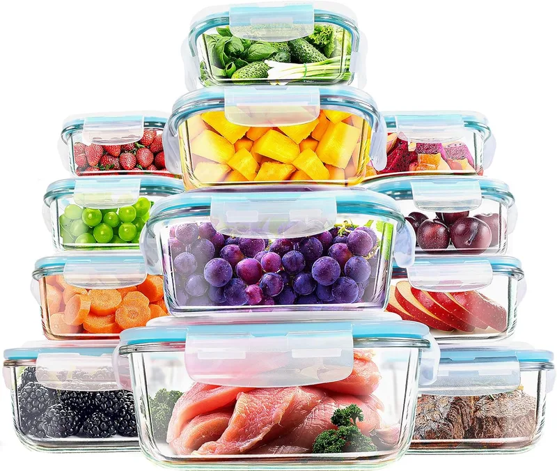 KICHLY ▫️ Recipientes de vidro para armazenamento de alimentos - Pacote de 12 recipientes herméticos para armazenamento de alimentos com tampas transparentes - lavável na máquina de lavar louça e no micro-ondas, sem BPA