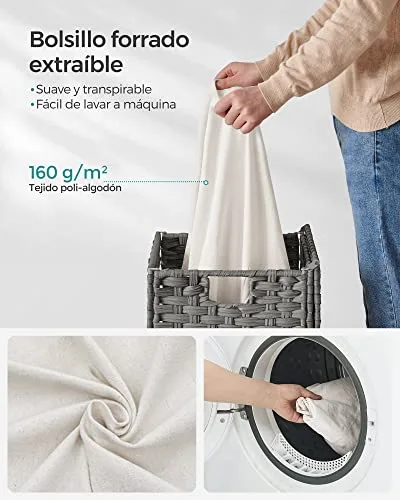 SONGMICS ▫️ Cesto para roupa suja, 90 L, rattan sintético, com tampa, dobrável 6