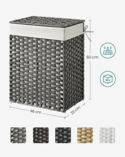 SONGMICS ▫️ Cesto para roupa suja, 90 L, rattan sintético, com tampa, dobrável 7