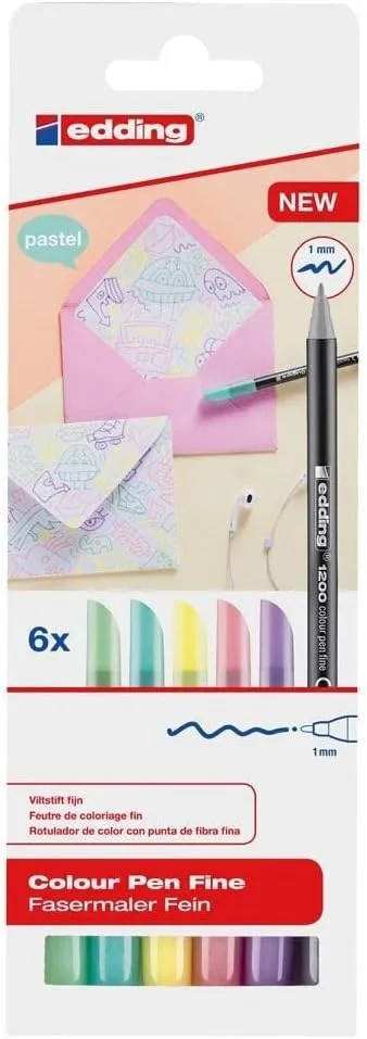 Edding ▫️ 1200-6-S - 6 Embalagens de Lápis Sortidos 1200 - Ponta Redonda 1 mm - Cores Pastel
