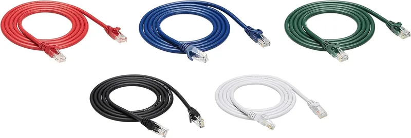 Amazon Basics ▫️ Cabo Ethernet RJ45 Cat6 resistente a emaranhamentos, 1,5 m (pacote de 5), preto/vermelho/azul/branco/verde
