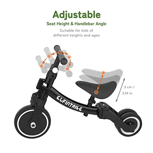 besrey ▫️ Triciclos para Crianças, 5 em 1: Uma Bicicleta Multifuncional, Adequado para crianças dos 1 aos 4 anos, Triciclo, Bicicleta, Carro de Equilíbrio, Andador, Altura do Assento Ajustável, Preto 3