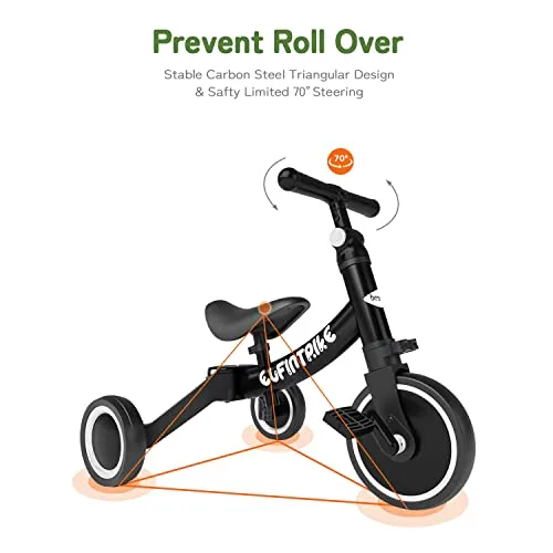 besrey ▫️ Triciclos para Crianças, 5 em 1: Uma Bicicleta Multifuncional, Adequado para crianças dos 1 aos 4 anos, Triciclo, Bicicleta, Carro de Equilíbrio, Andador, Altura do Assento Ajustável, Preto 4