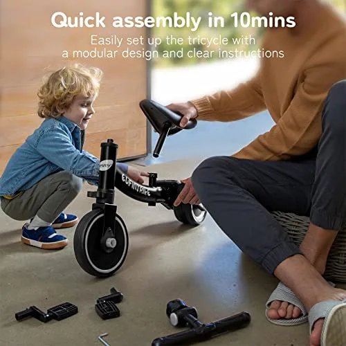 besrey ▫️ Triciclos para Crianças, 5 em 1: Uma Bicicleta Multifuncional, Adequado para crianças dos 1 aos 4 anos, Triciclo, Bicicleta, Carro de Equilíbrio, Andador, Altura do Assento Ajustável, Preto 5