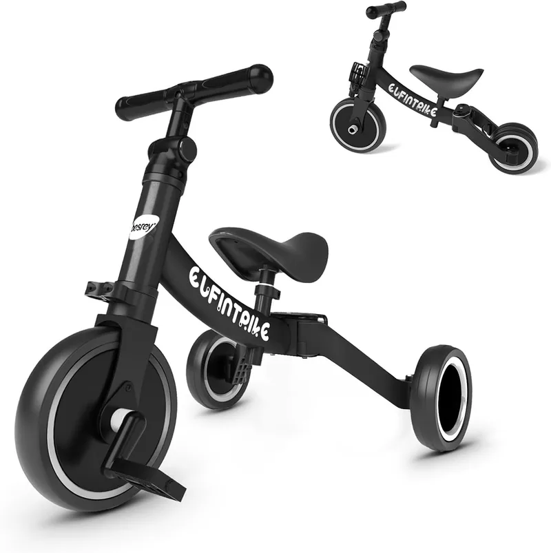 besrey ▫️ Triciclos para Crianças, 5 em 1: Uma Bicicleta Multifuncional, Adequado para crianças dos 1 aos 4 anos, Triciclo, Bicicleta, Carro de Equilíbrio, Andador, Altura do Assento Ajustável, Preto