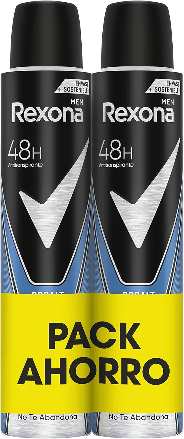 Rexona ▫️ Desodorizante em Aerossol Antitranspirante para homem Cobalt Dry Pack - Pack de Economia 2x 200 ml.