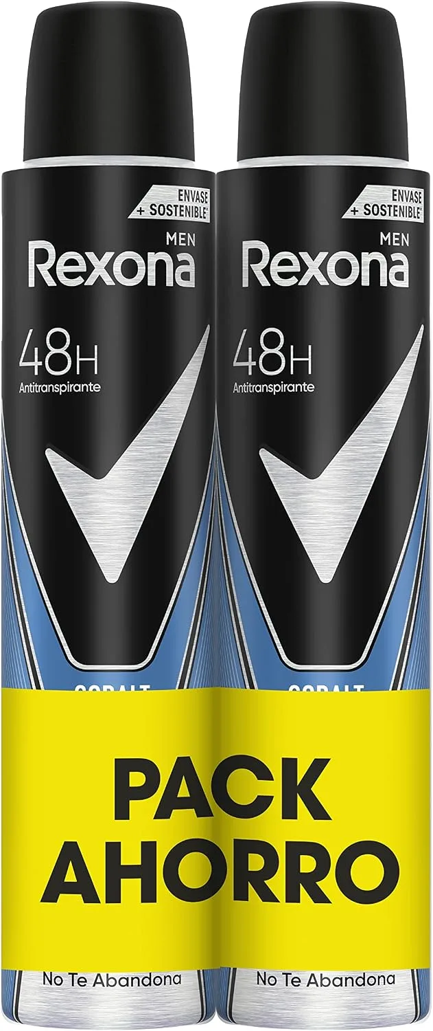 Rexona ▫️ Desodorizante em Aerossol Antitranspirante para homem Cobalt Dry Pack - Pack de Poupança 2x 200 ml.