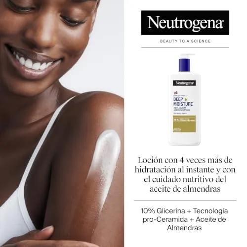 Neutrogena ▫️ Fórmula Norueguesa Hidratação Profunda Loção corporal de absorção imediata enriquecida com óleo de amêndoa (400 ml), creme hidratante com tecnologia Pro-Ceramida 2