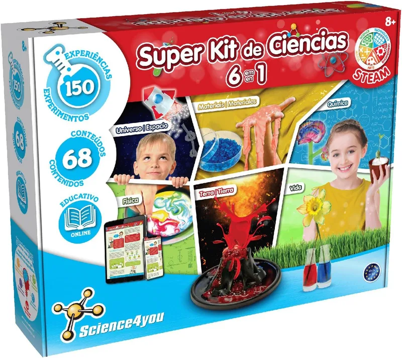 Science4you ▫️ Super Kit de Ciências: 150 Experiências para Crianças a partir dos 8 anos, Brinquedos Educativos STEM, Jogos de Ciências, Trabalhos Manuais e Presentes para Meninas e Meninos de 8, 9, 10, 11, 12 e mais anos