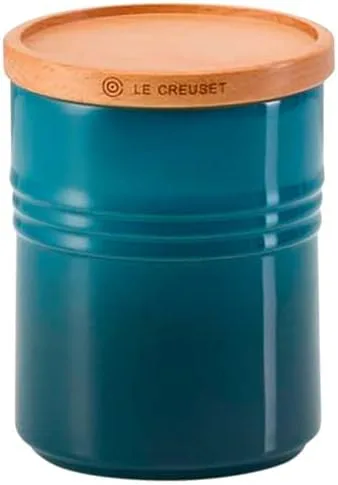 LE CREUSET ▫️ Frasco de armazenamento médio em grés cerâmico com tampa de madeira, grés cerâmico, 540 ml, 10 cm, Deep Teal, 91044401642099