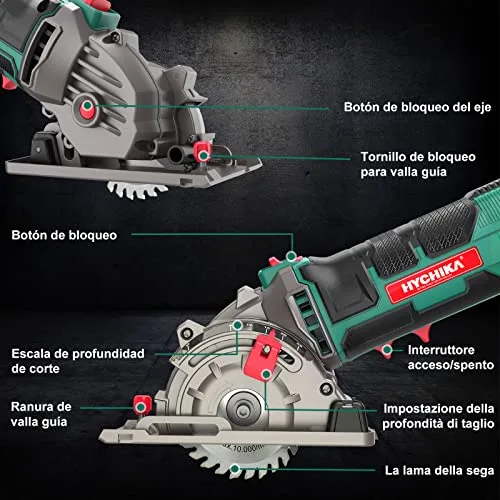 HYCHIKA BETTER TOOLS FOR BETTER LIFE ▫️ Mini-serra circular manual HYCHIKA de 500 W e 4500 rpm, com 3 lâminas de 30T, 36T e de diamante, ideal para cortar azulejos, madeira, metal macio e plástico 2