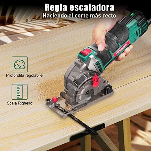 HYCHIKA BETTER TOOLS FOR BETTER LIFE ▫️ Mini-serra circular manual HYCHIKA de 500 W e 4500 rpm, com 3 lâminas de 30T, 36T e de diamante, ideal para cortar azulejos, madeira, metal macio e plástico 3