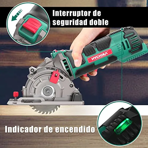 HYCHIKA BETTER TOOLS FOR BETTER LIFE ▫️ Mini-serra circular manual HYCHIKA de 500 W e 4500 rpm, com 3 lâminas de 30T, 36T e de diamante, ideal para cortar azulejos, madeira, metal macio e plástico 4