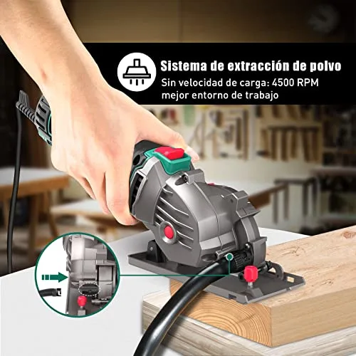 HYCHIKA BETTER TOOLS FOR BETTER LIFE ▫️ Mini-serra circular manual HYCHIKA de 500 W e 4500 rpm, com 3 lâminas de 30T, 36T e de diamante, ideal para cortar azulejos, madeira, metal macio e plástico 5