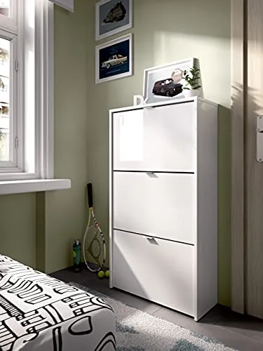 DEKIT GRUPO RIMOBEL ▫️ Sapateira de 3 portas para 18 pares, melamina branca brilhante, 61 x 113 x 25 cm 2
