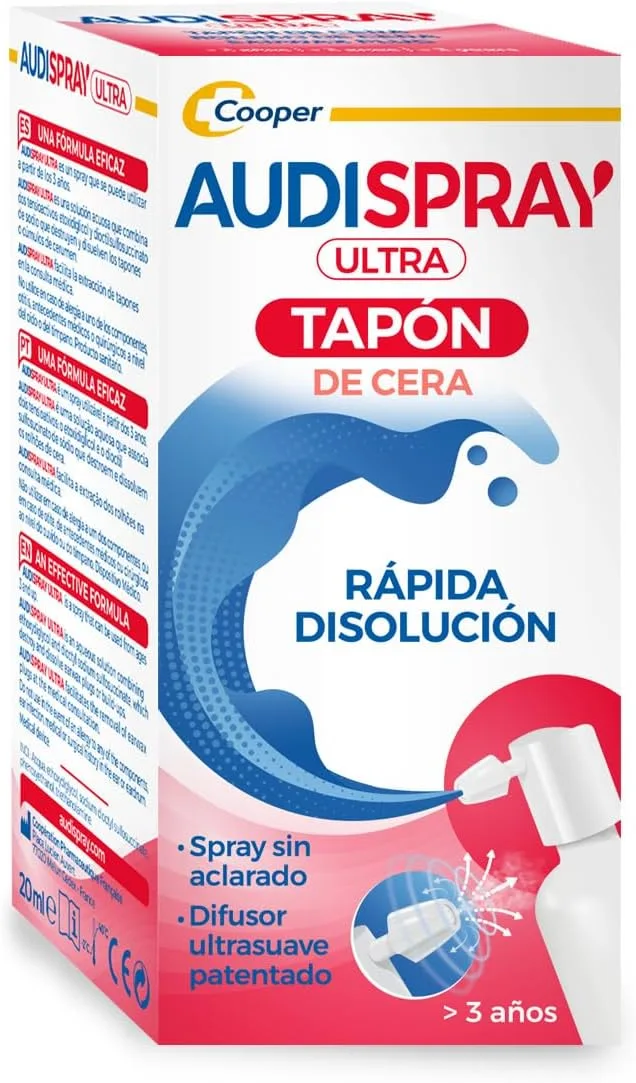 AUDISPRAY ▫️ Ultra para remover e dissolver o tampão de cerume, bocal patenteado para a rápida desintegração da cera dos ouvidos, 20 ml