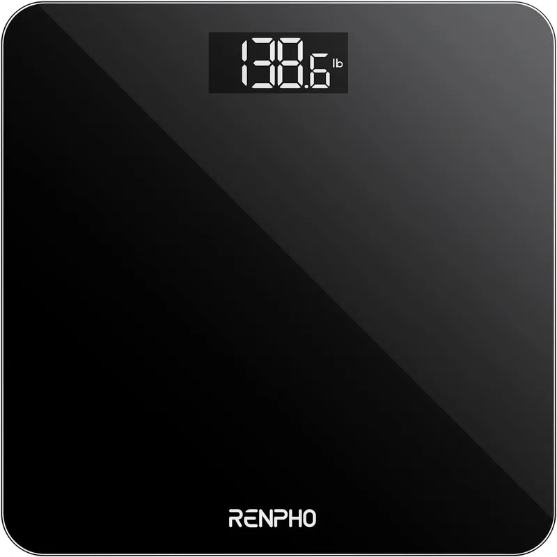 RENPHO ▫️ Balança de Casa de Banho Digital, Balanças de Peso Corporal de Alta Precisão com Ecrã Iluminado, Precisão de 0,1 lb (50 g), Tecnologia Step-On, 180 kg/400 lb, Preto, Core 1S